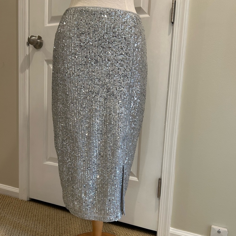 Halogen Silver Sequin Pencil Skirt